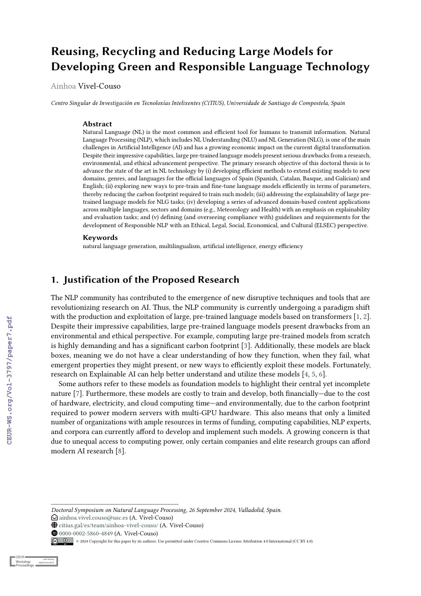 Ainhoa Vivel-Couso - Reusing, Recycling and Reducing Large Models for Developing Green and