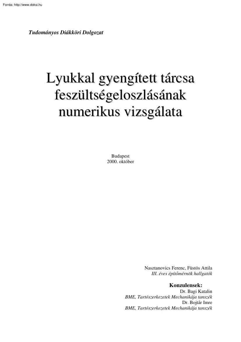 Lyukkal gyengített tárcsa feszültségeloszlásának numerikus vizsgálata