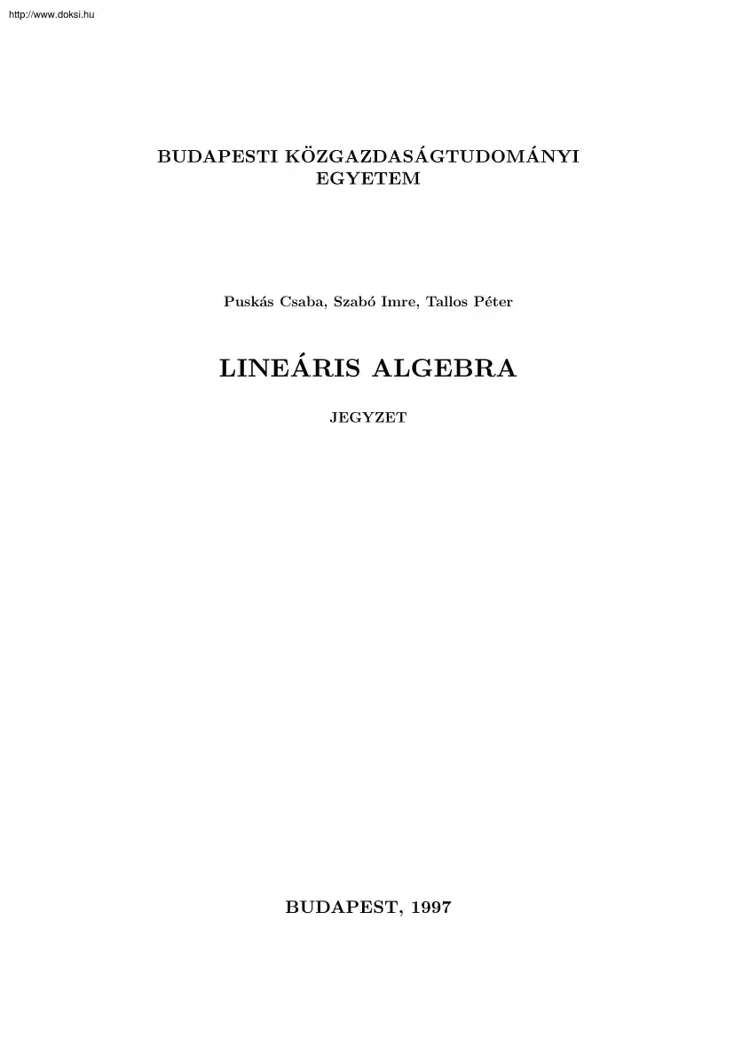Puskás-Szabó - Lineáris Algebra, alapszint