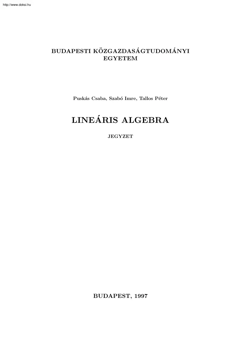 Puskás-Szabó - Lineáris Algebra, alapszint