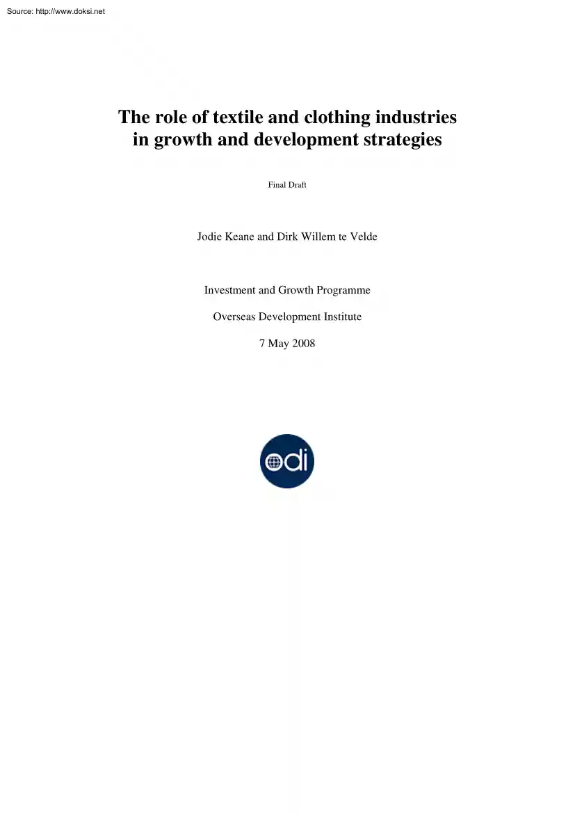 Keane-Willem - The Role of Textile and Clothing Industries in Growth and Development Strategies