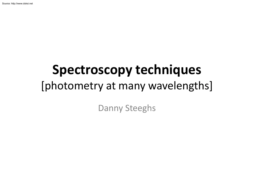 Danny Steeghs - Spectroscopy Techniques