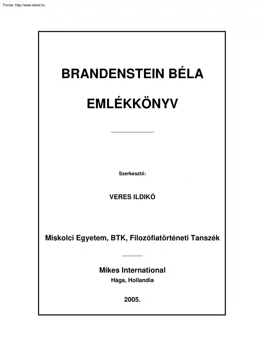 Brandenstein Béla - Emlékkönyv