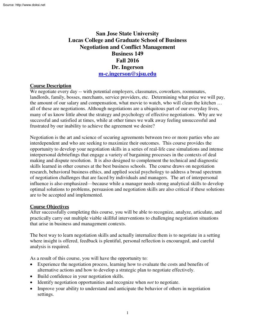 Negotiation and Conflict Management