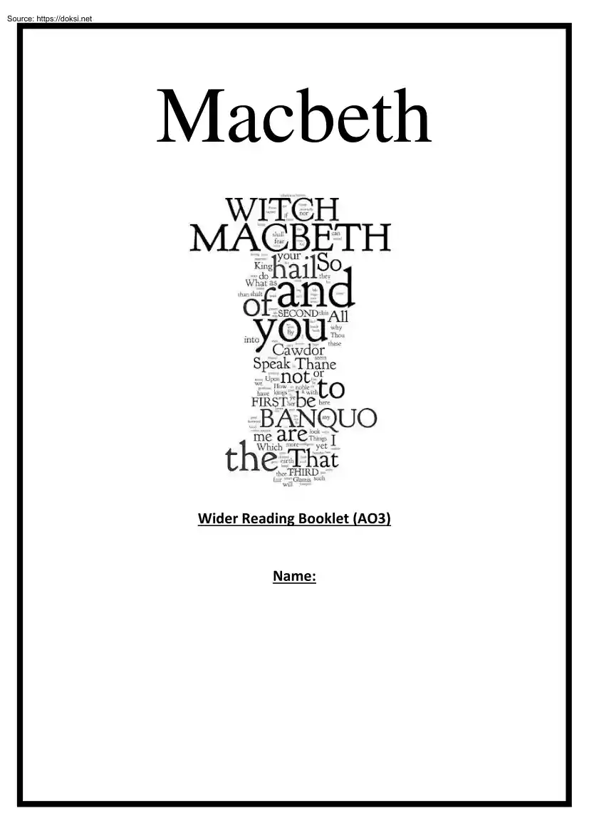 Macbeth, Wider Reading Booklet AO3