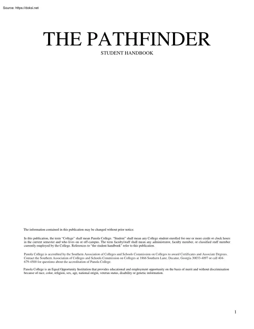 The Pathfinder, Student Handbook