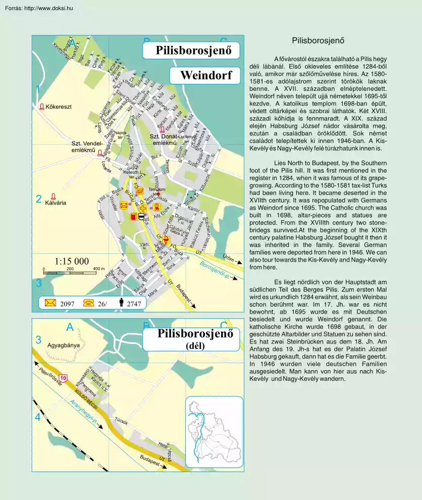 Pilisborosjenő térképe és rövid története
