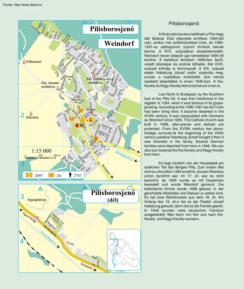 Pilisborosjenő térképe és rövid története