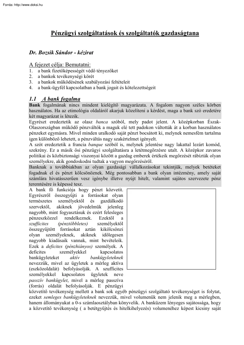 Pénzügyi szolgáltatások és szolgáltatók gazdaságtana