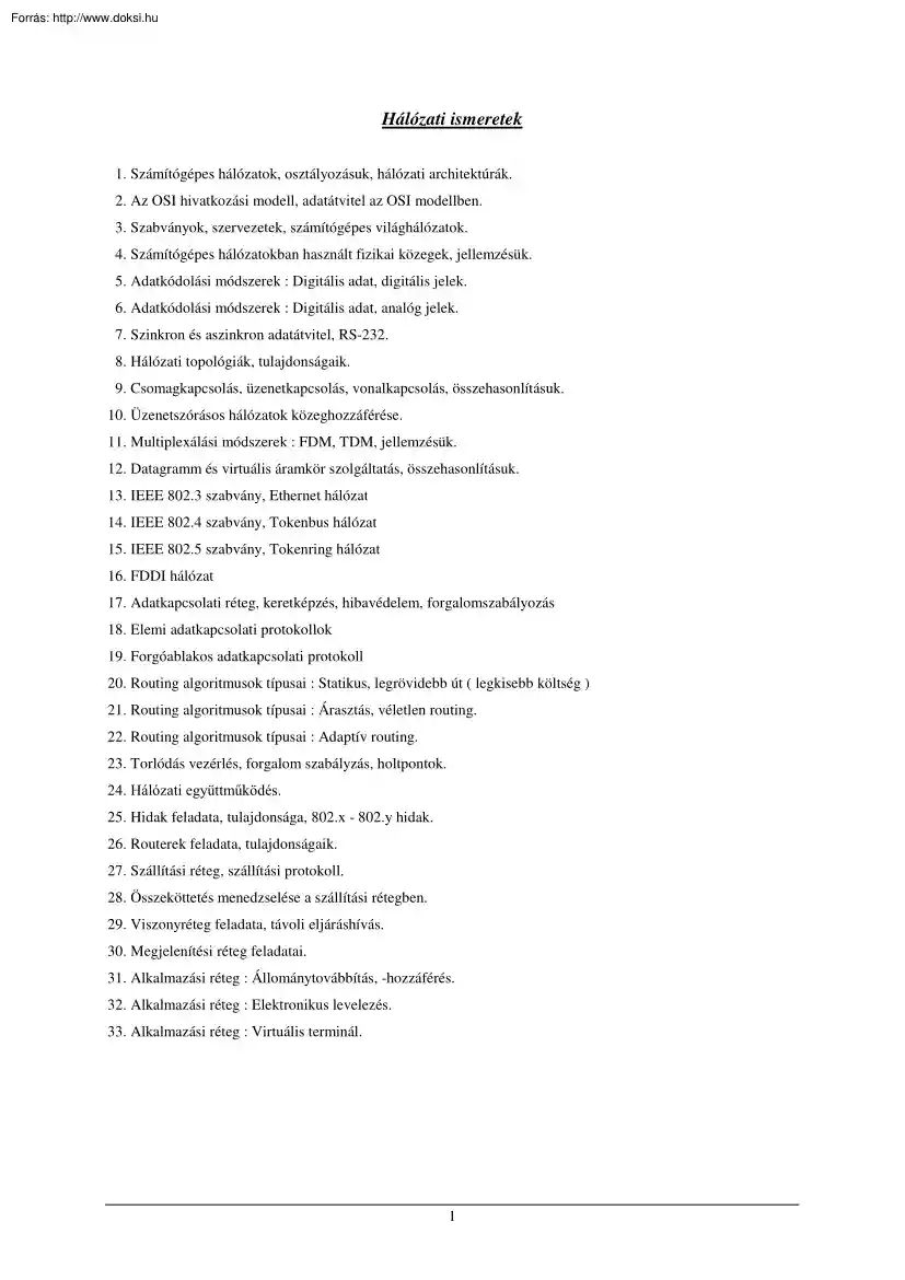 Hálózati ismeretek tételek, 2001
