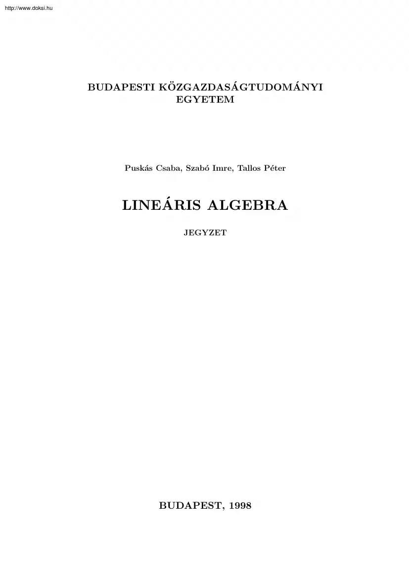 Puskás-Szabó - Lineáris Algebra, emelt szint
