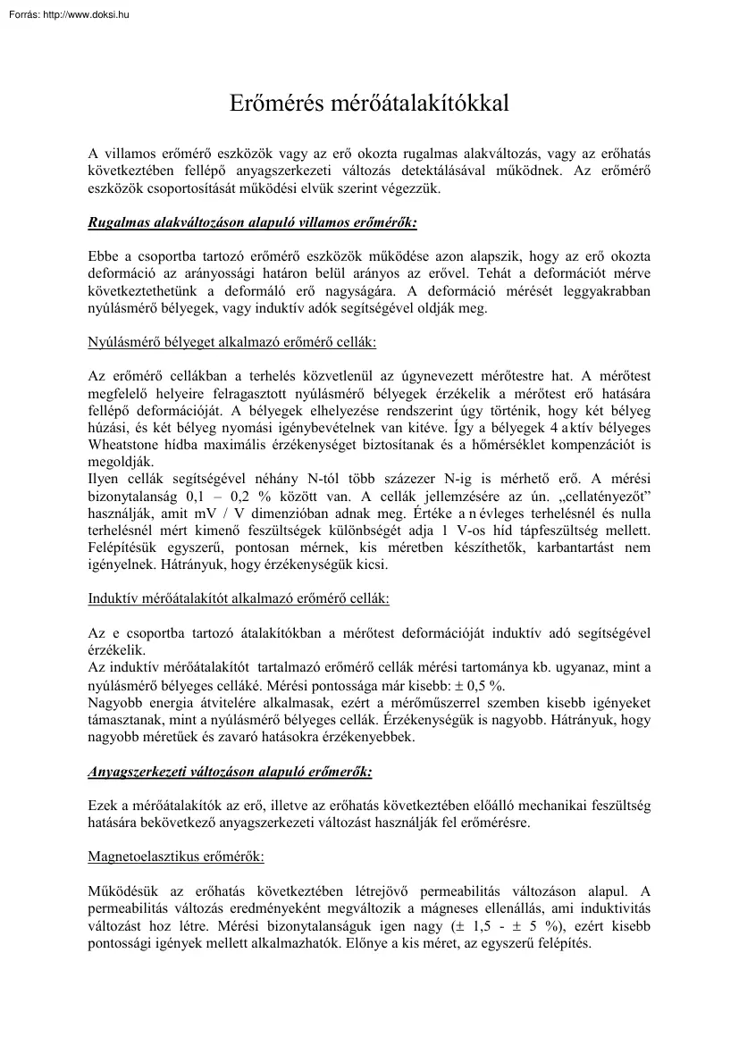 Erőmérés mérőátalakítókkal