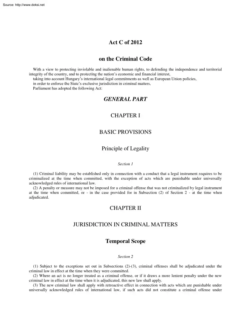 Act C of 2012 on the Criminal Code