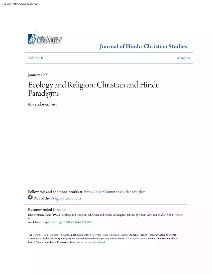 Klaus Klostermaier - Ecology and Religion, Christian and Hindu Paradigms