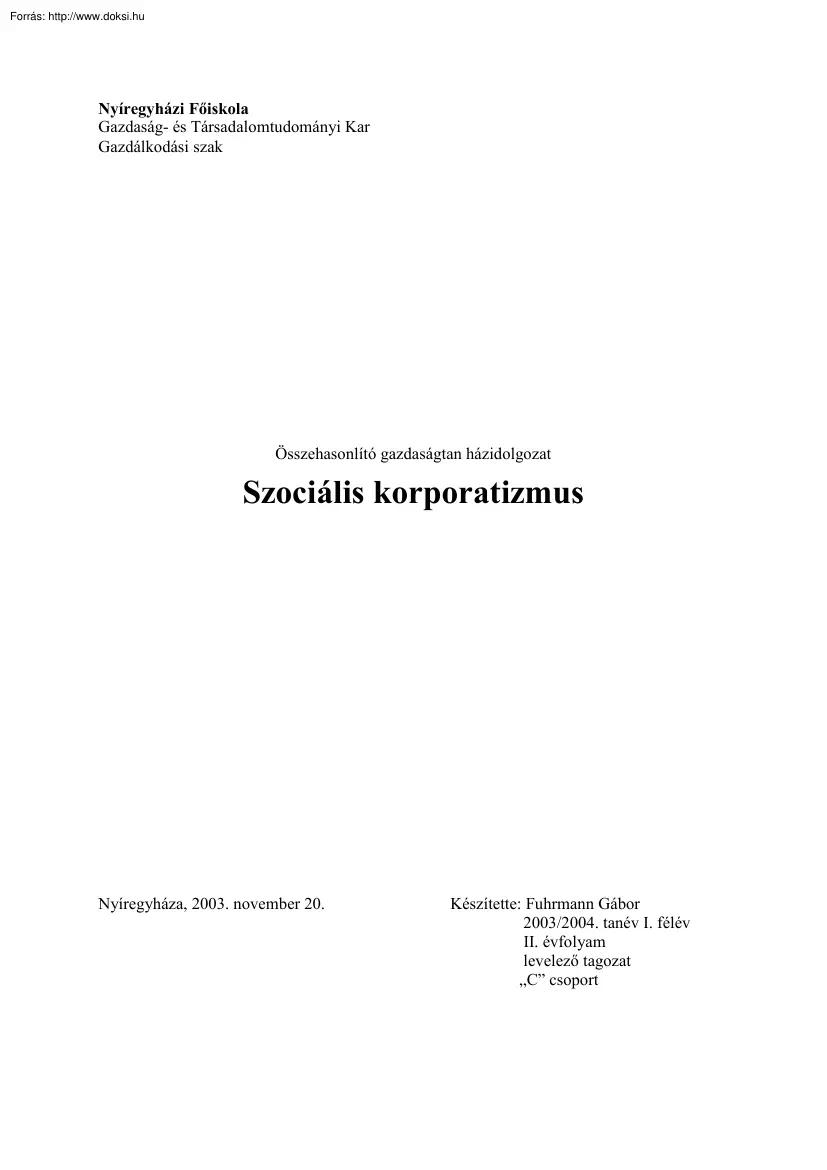 Fuhrmann Gábor - Szociális korporatizmus