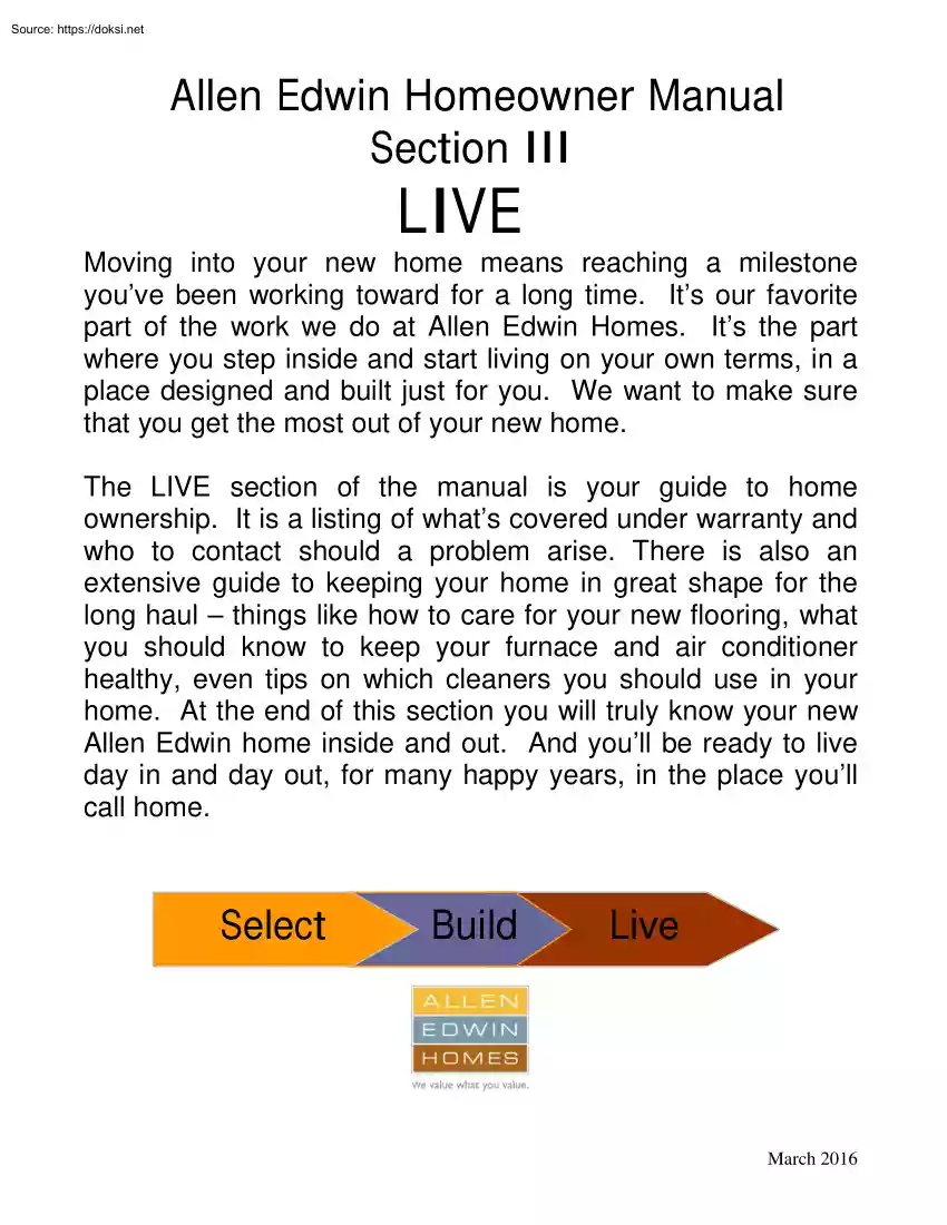 Allen Edvin Homeowner Manual