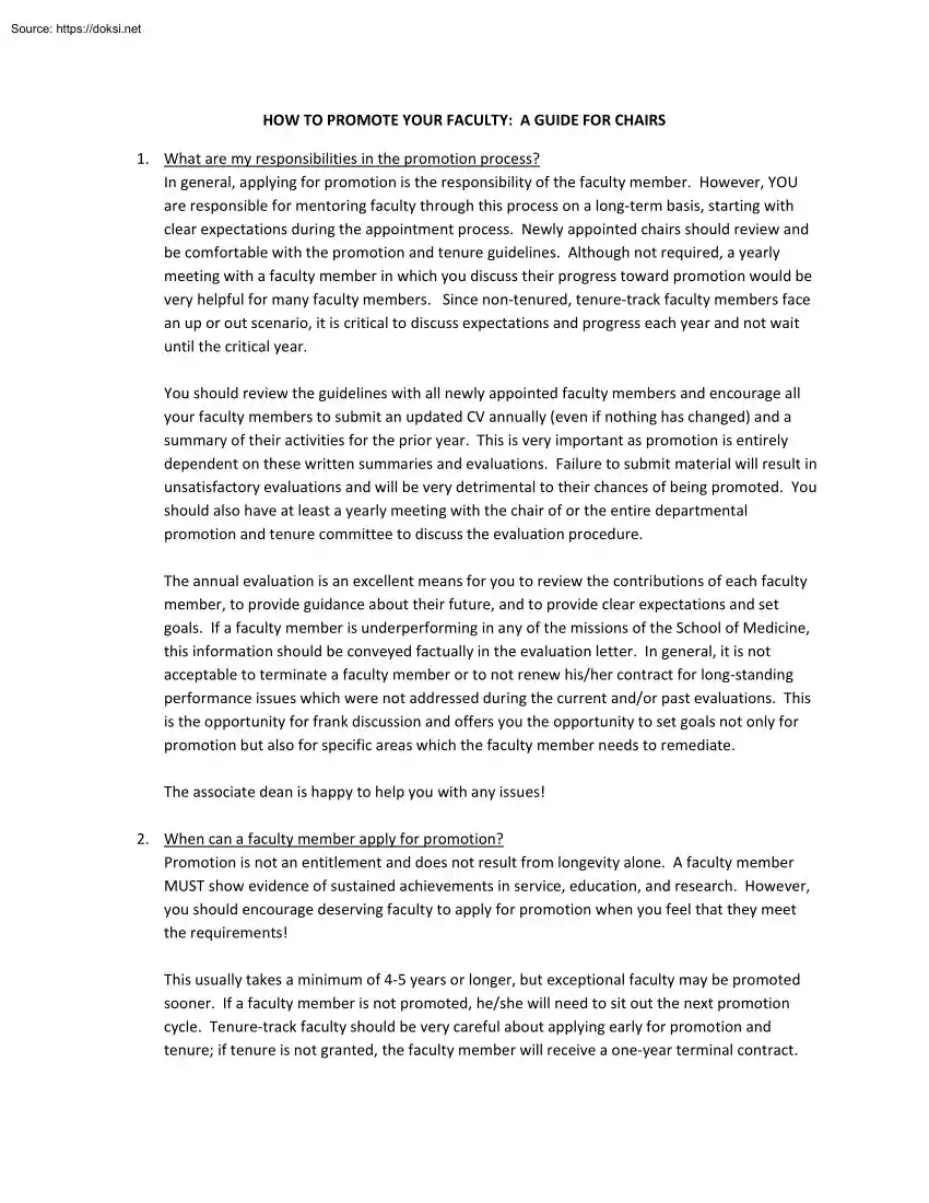 How to Promote Your Faculty, A Guide for Chairs