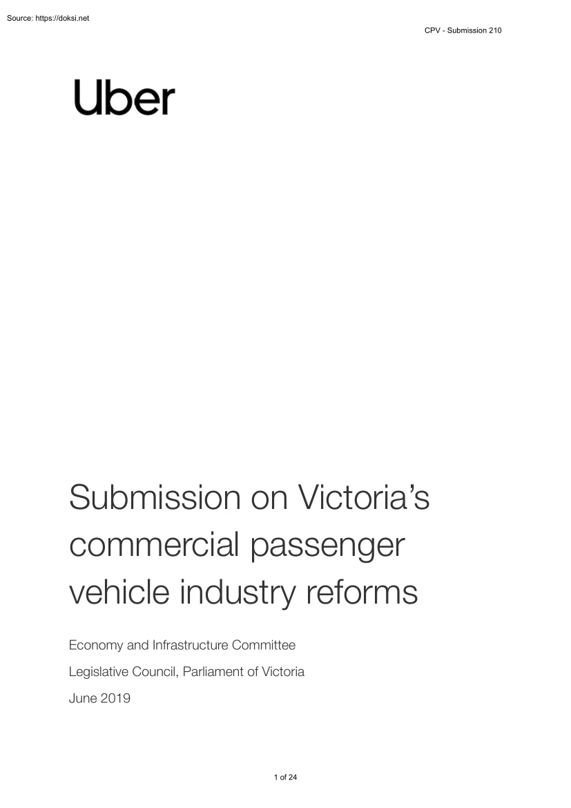 Submission on Victorias Commercial Passenger Vehicle Industry Reforms