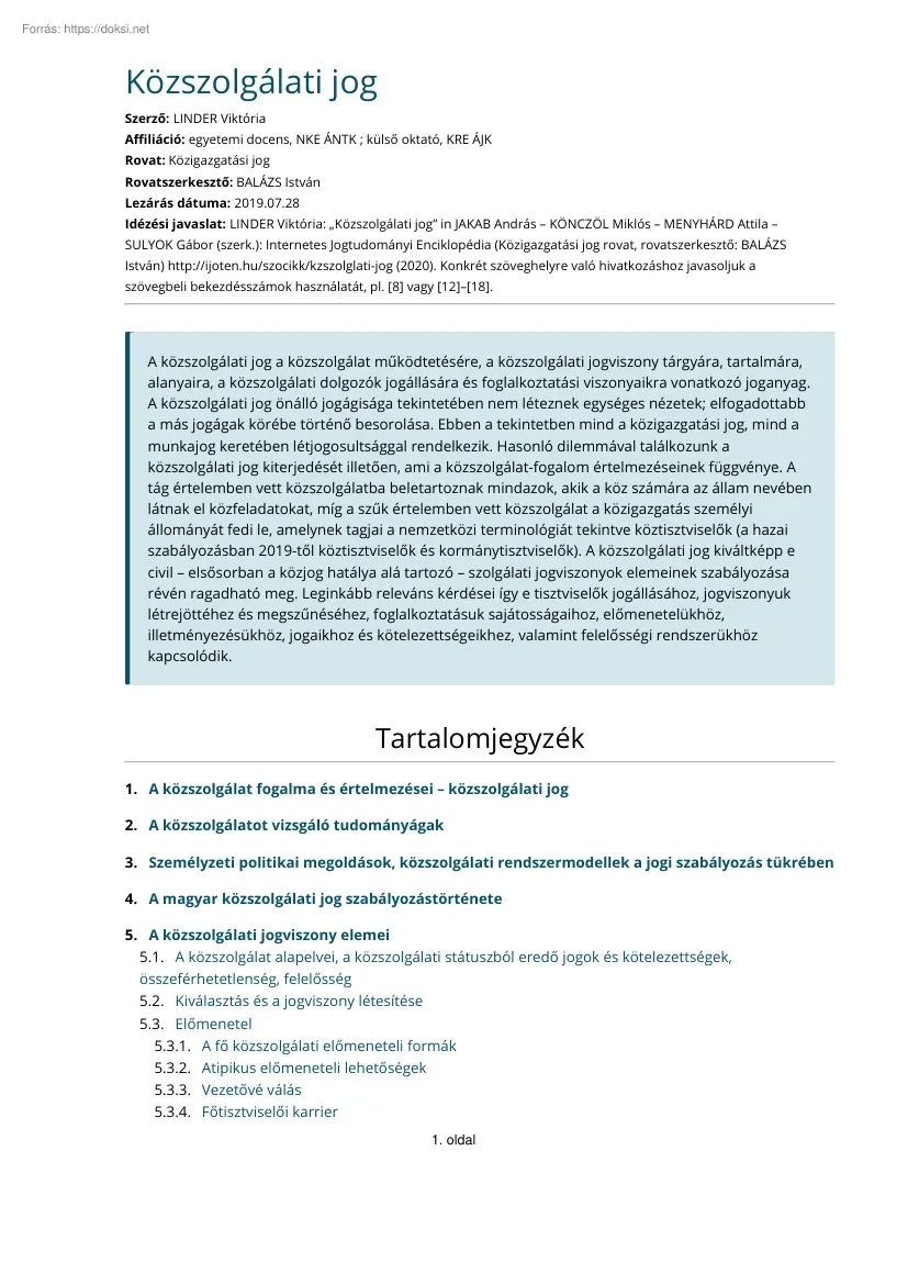Linder Viktória - Közszolgálati jog