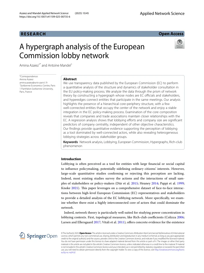 A hypergraph analysis of the European Commission lobby network