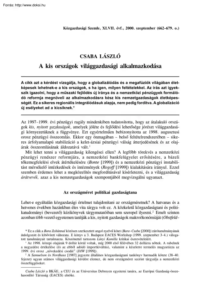Csaba László - A kis országok világgazdasági alkalmazkodása