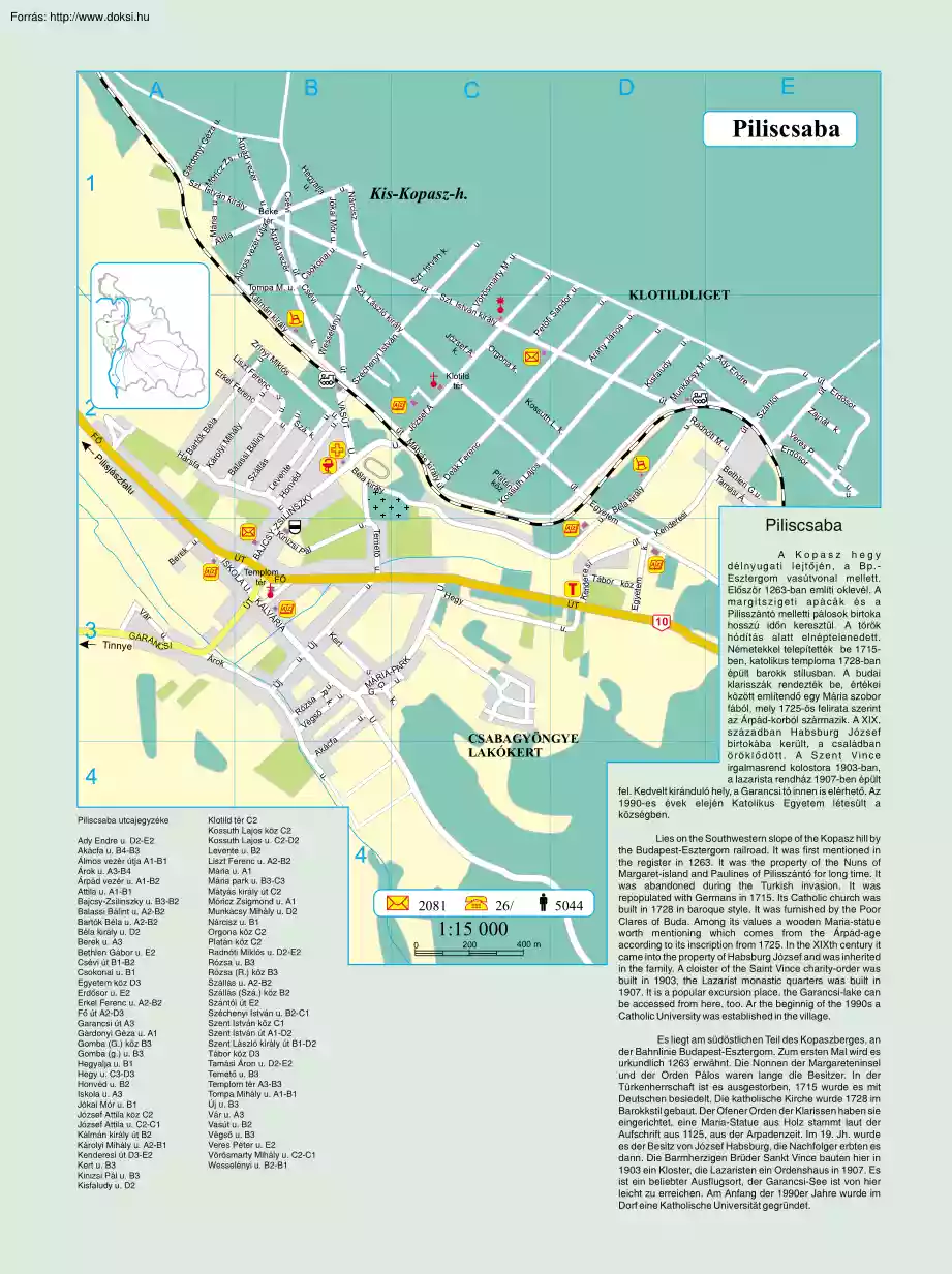 Piliscsaba térképe és rövid története