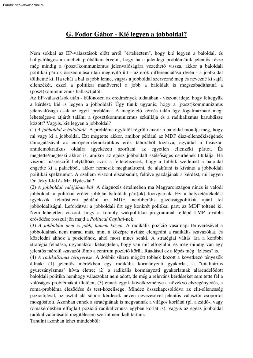 G. Fodor Gábor - Kié legyen a jobboldal?