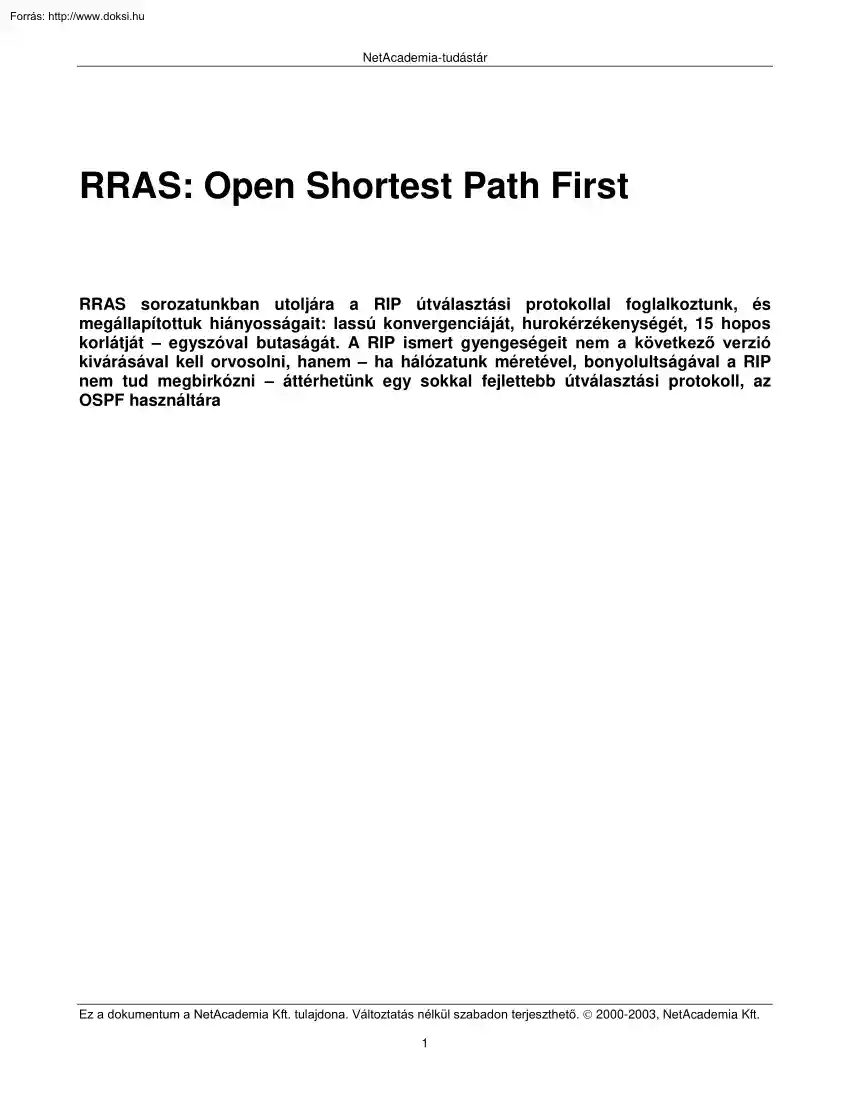Fóti Marcell - RRAS, Open Shortest Path First, OSPF