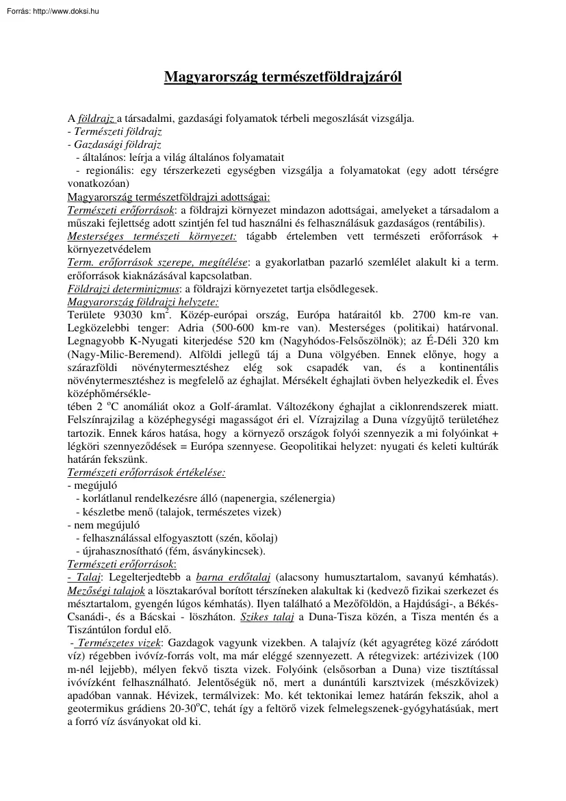 Magyarország természetföldrajzáról