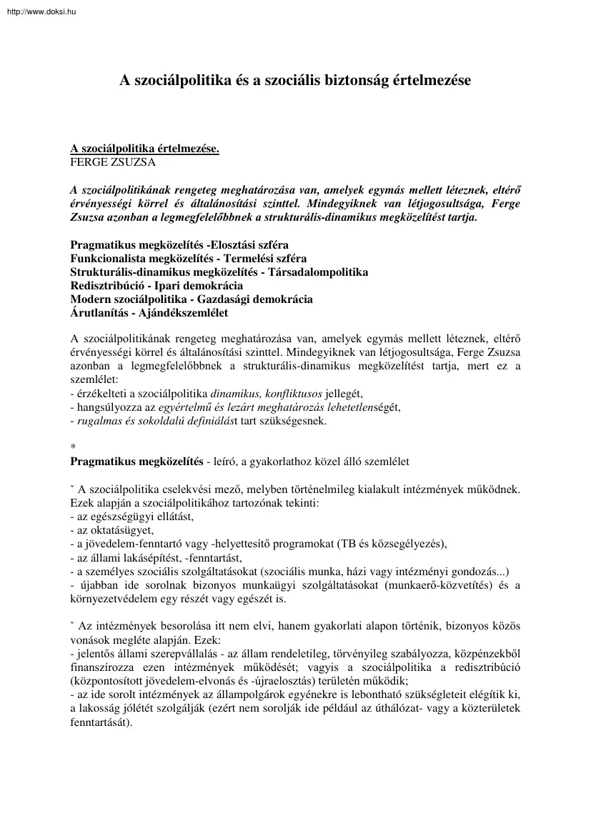 Haga Bertalan - A szociálpolitika és a szociális biztonság értelmezése