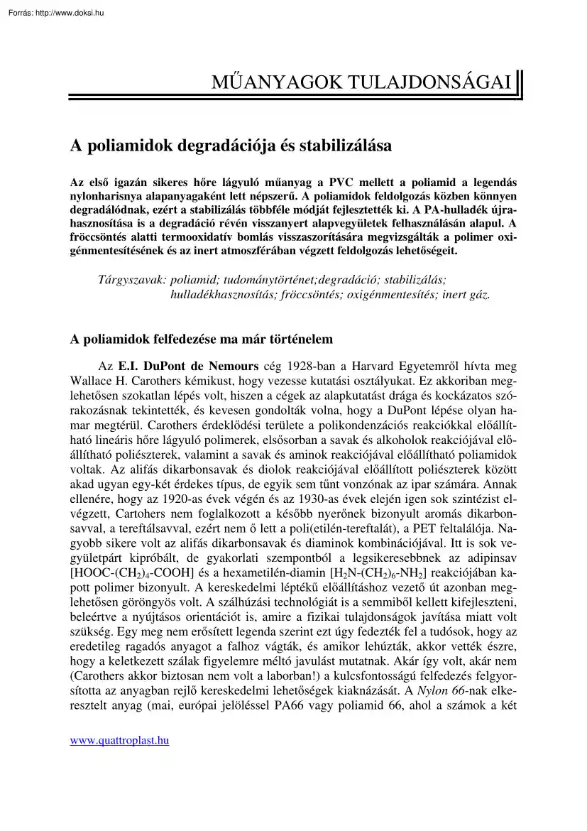 Dr. Bánhegyi György - A poliamidok degradációja és stabilizálása