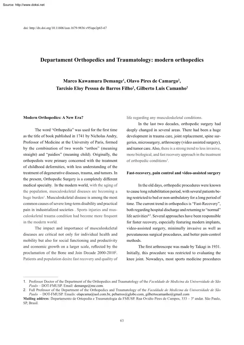 Demange-Pessoa - Departament Orthopedics and Traumatology, Modern Orthopedics