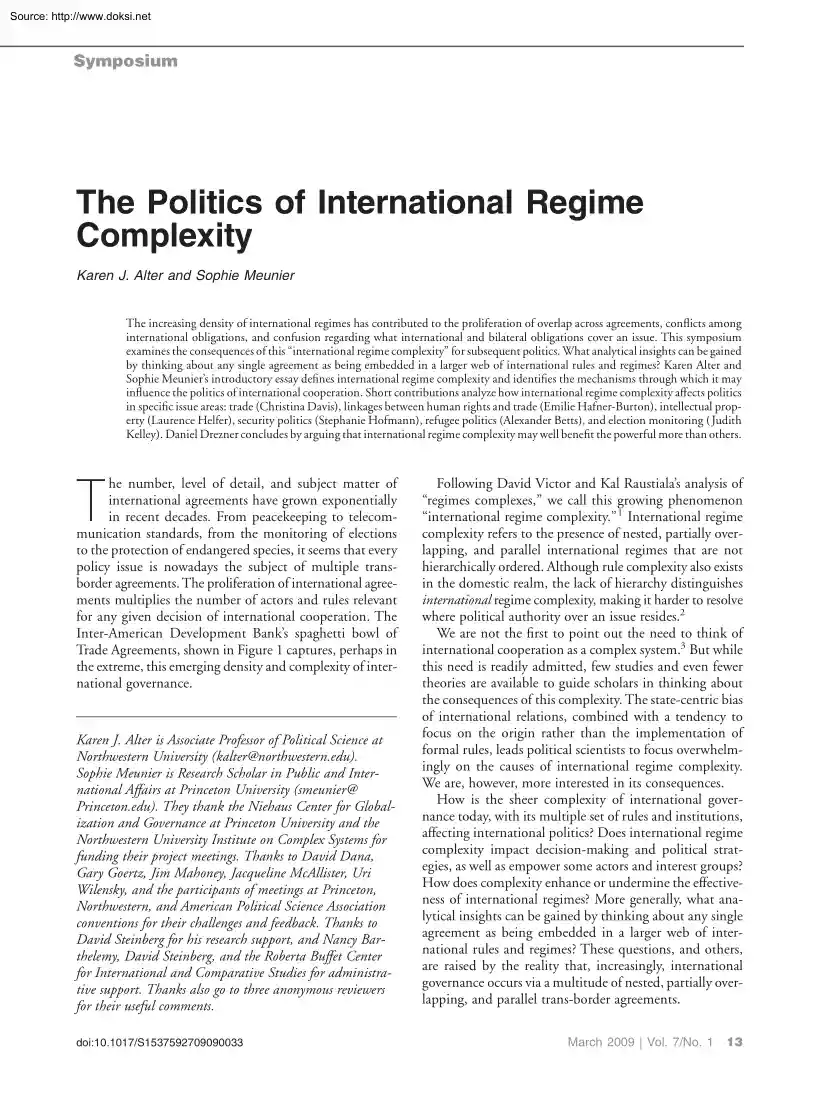 Alter-Meunier - The Politics of International Regime Complexity