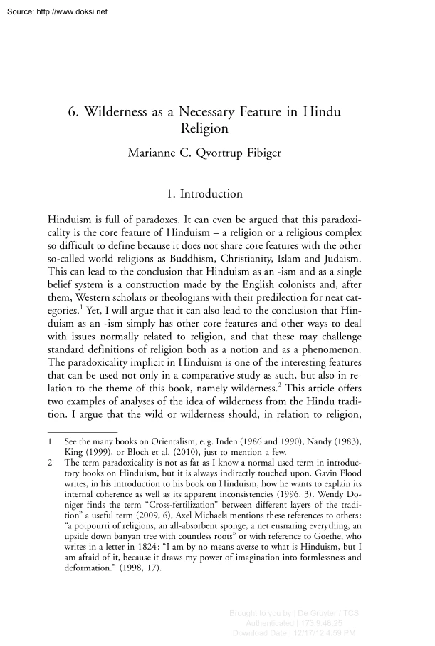 Marianne C. Qvortrup Fibiger - Wilderness as a Necessary Feature in Hindu Religion