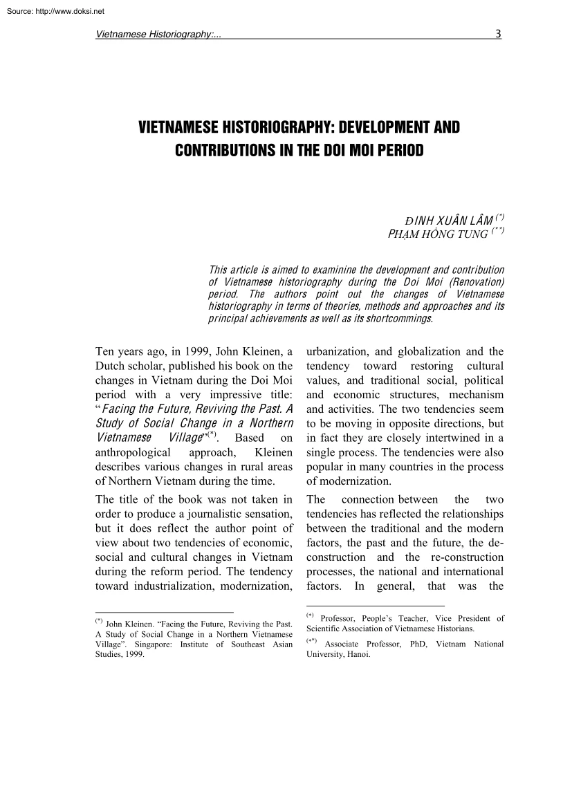 Lam-Tung - Vietnamese Historiography, Development and Contributions in the Doi Moi Period