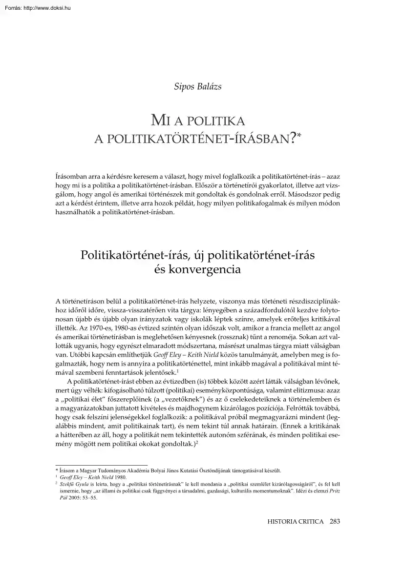 Sipos Balázs - Mi a politika a politikatörténet-írásban