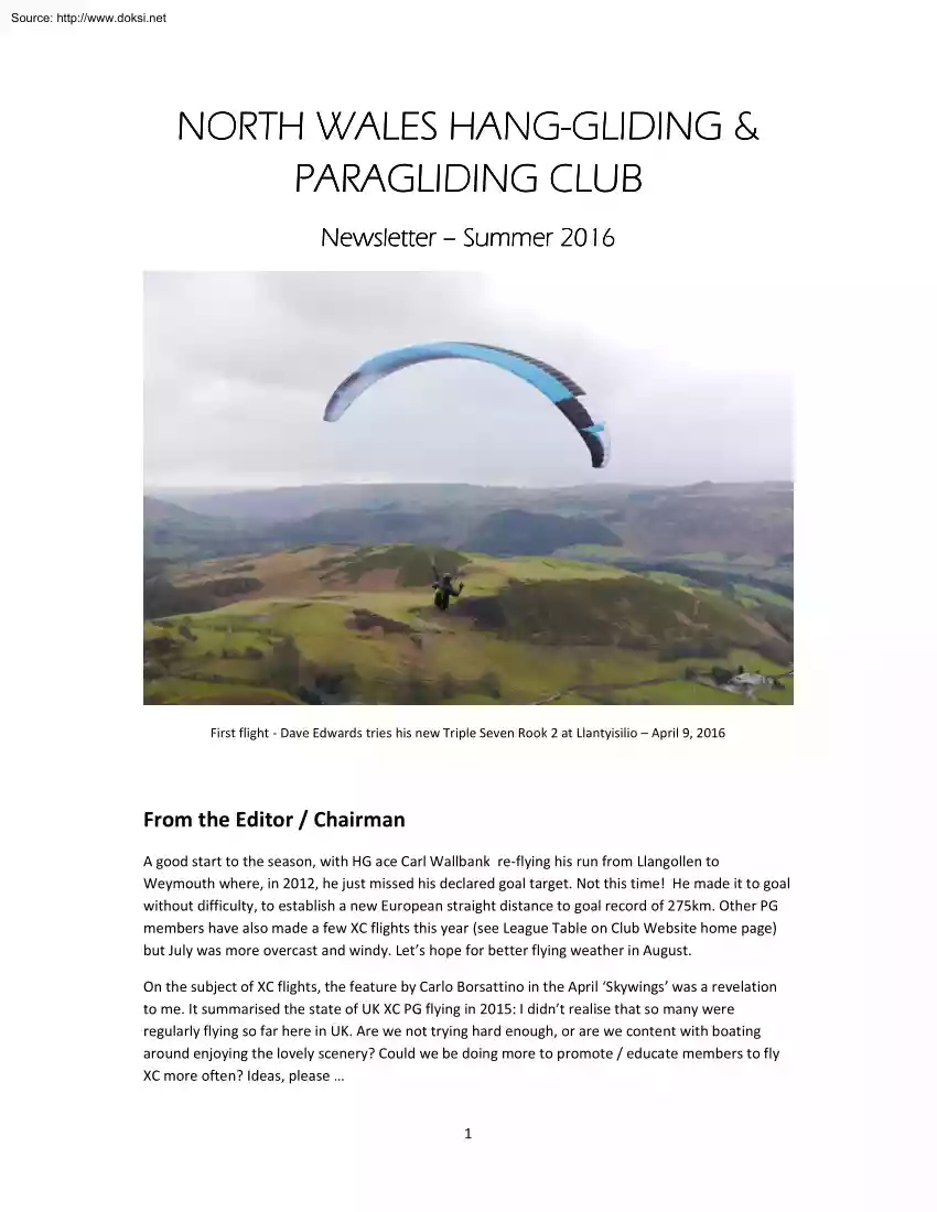 North Wales Hang Gliding and Paragliding Club, Newsletter