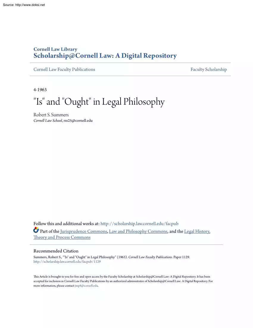 Robert S. Summers - Is and Ought in Legal Philosophy