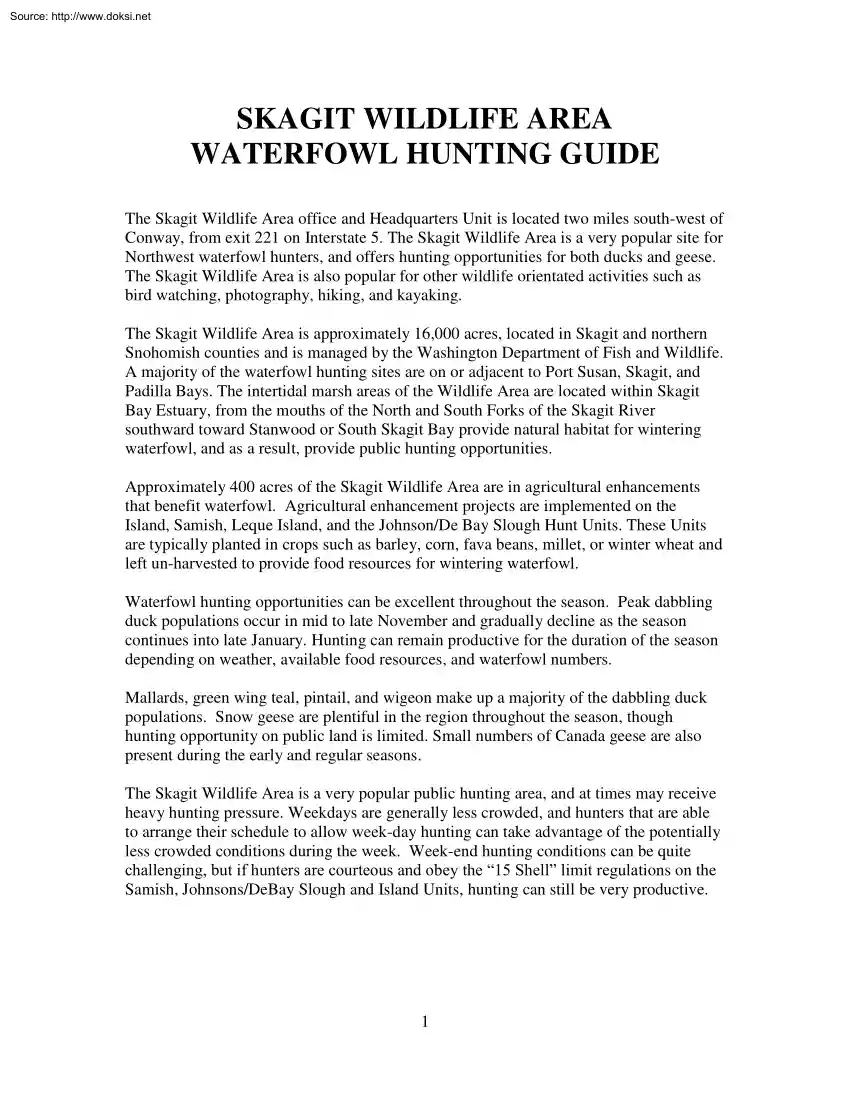 Skagit Wildlife Area Waterfowl Hunting Guide