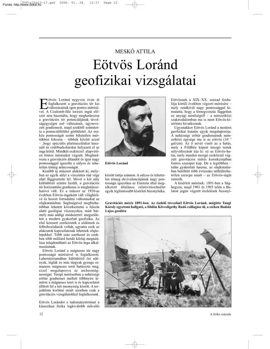 Meskó Attila - Eötvös Loránd geofizikai vizsgálatai