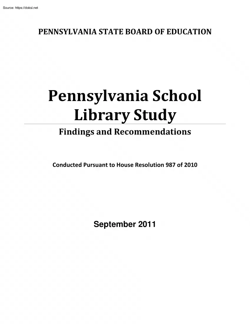 Pennsylvania School Library Study, Findings and Recommendations