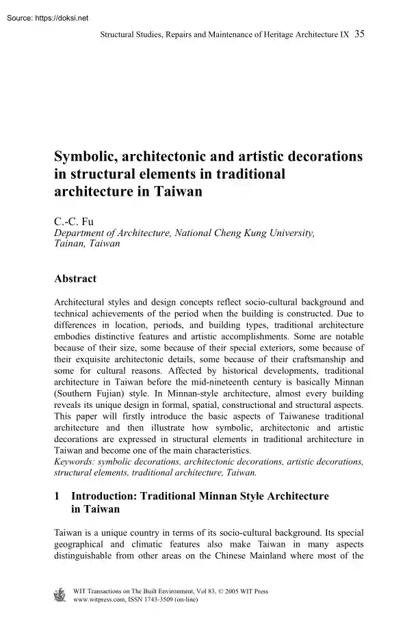 C. C. Fu - Symbolic, Architectonic and Artistic Decorations in Structural Elements in Traditional Architecture in Taiwan