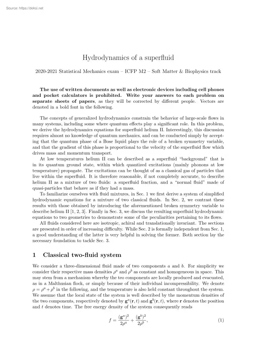 Hydrodynamics of a superfluid