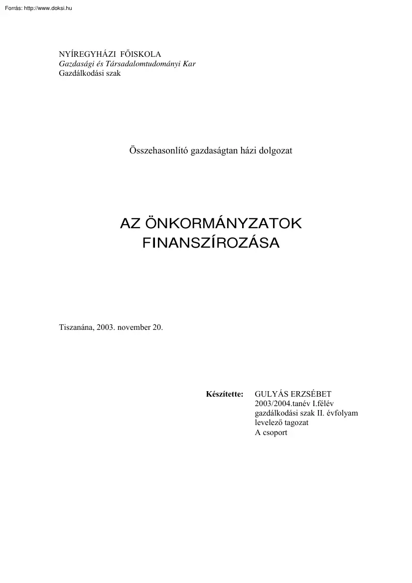 Gulyás Erzsébet - Az önkormányzatok finanszírozása