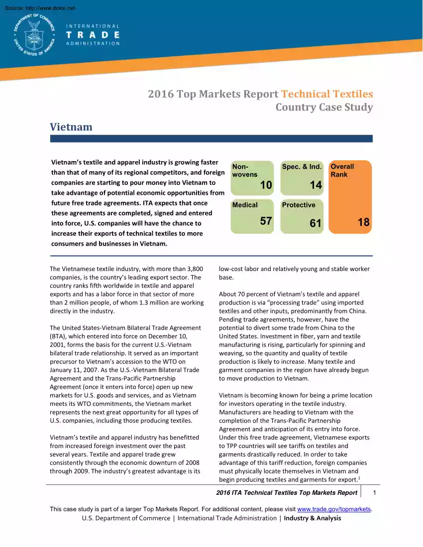 2016 Top Markets Report, Technical Textiles, Country Case Study