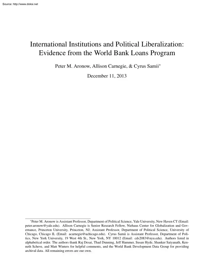 International Institutions and Political Liberalization, Evidence from the World Bank Loans Program