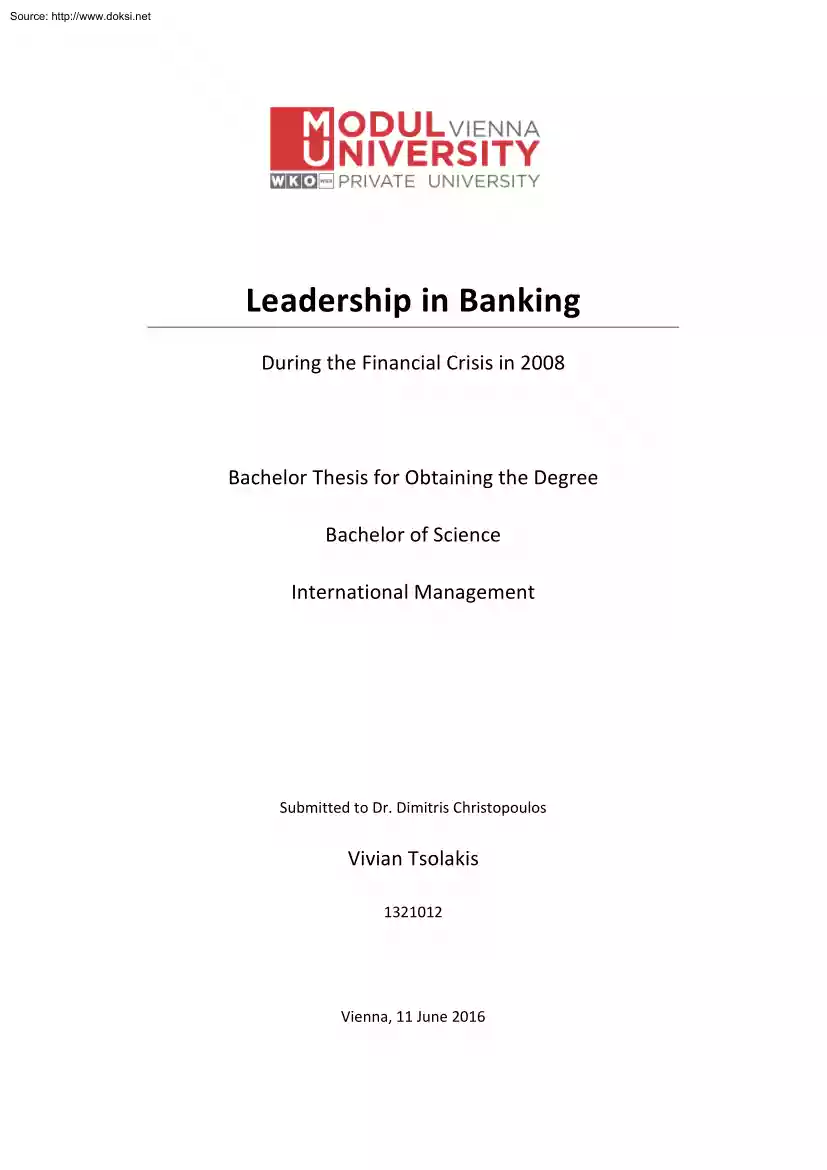 Vivian Tsolakis - Leadership in Banking, During the Financial Crisis in 2008