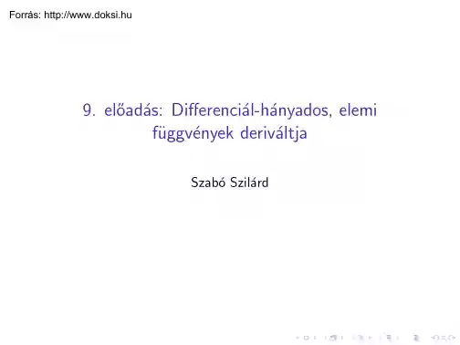 Szabó Szilárd - Differenciál-hányados, elemi függvények deriváltja