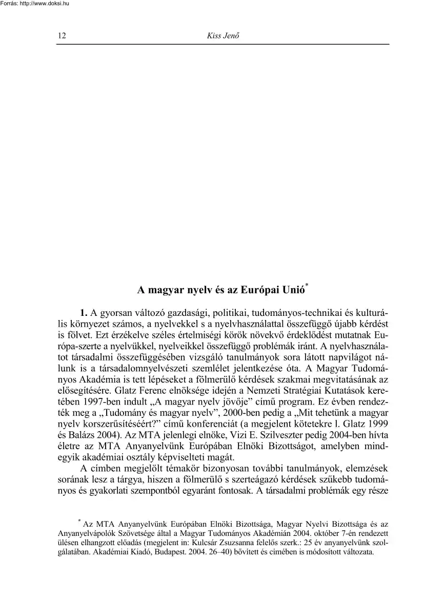 Kiss Jenő - A magyar nyelv és az Európai Unió
