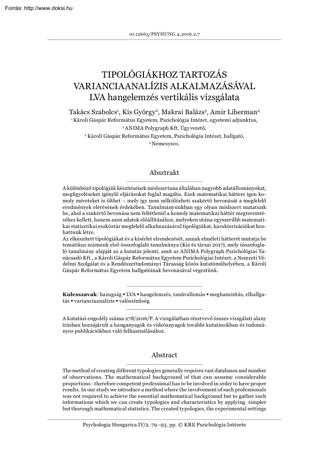 Tipológiákhoz tartozás Varianciaanalízis alkalmazásával